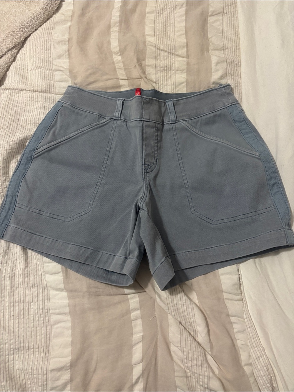 SPANX Light Blue Cotton Blend High-Waist Jean Shorts